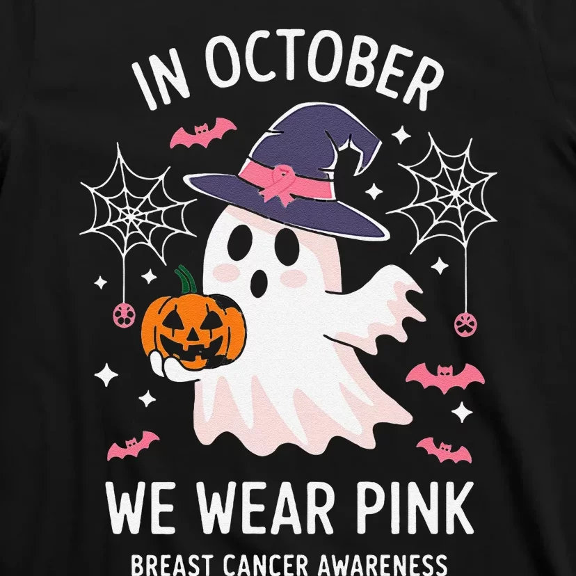 In October We Wear Pin.K Ghost Witch Breast Cancer Awareness T-Shirt