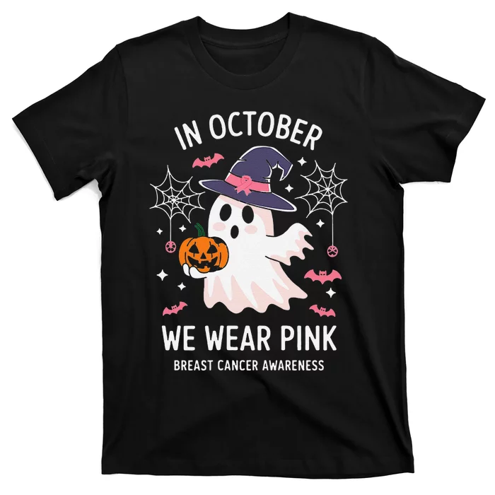 In October We Wear Pin.K Ghost Witch Breast Cancer Awareness T-Shirt