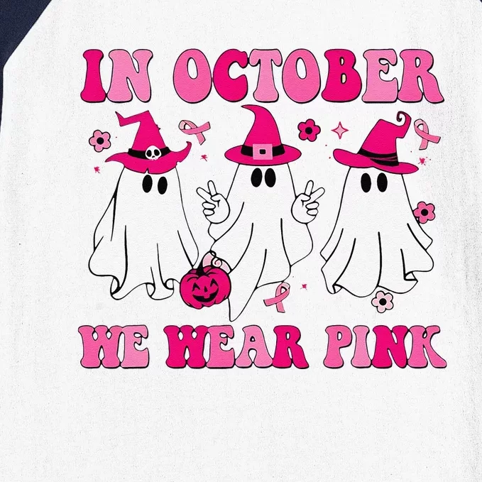 In October We Wear Pin.K Groovy Cute Ghost Halloween Baseball Sleeve Shirt