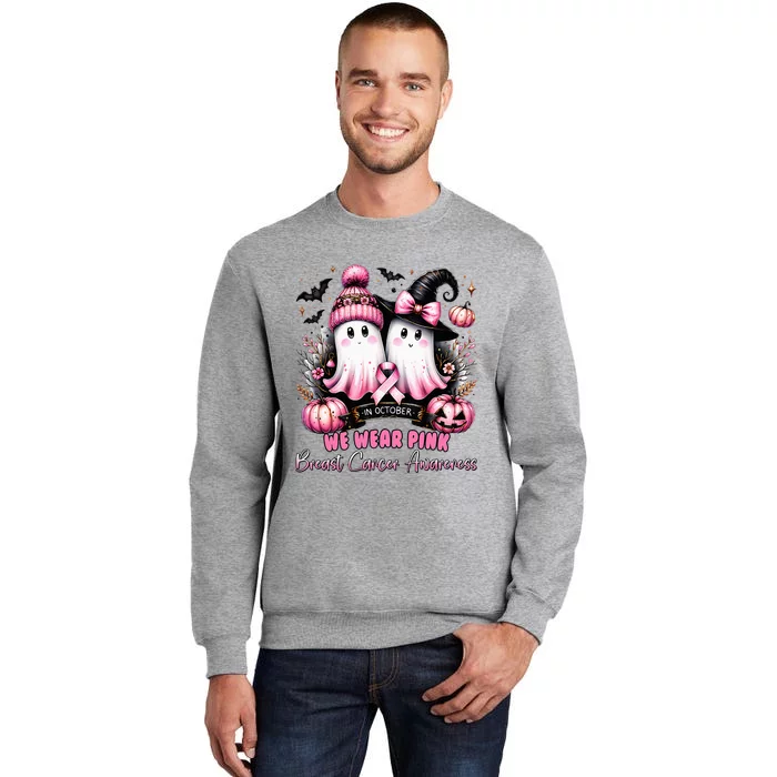 In October We Wear Ghost Witch Breast Cancer Awareness Tall Sweatshirt