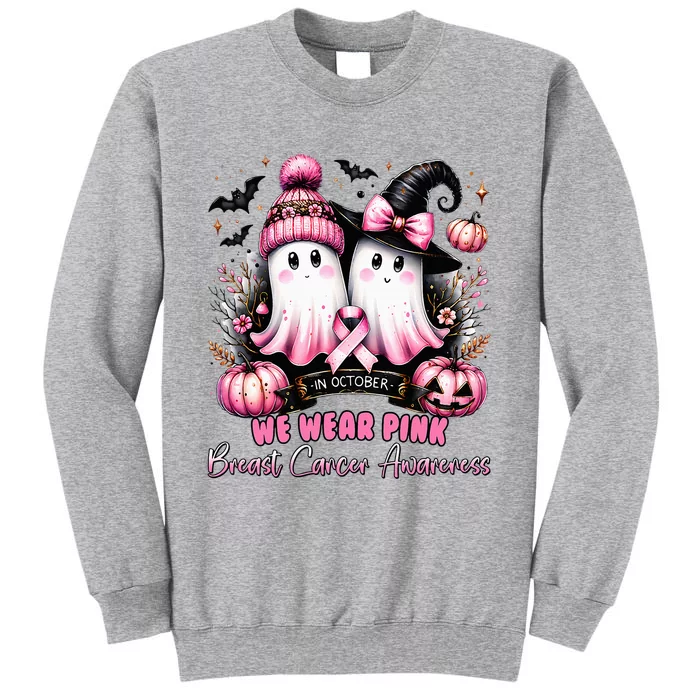 In October We Wear Ghost Witch Breast Cancer Awareness Tall Sweatshirt