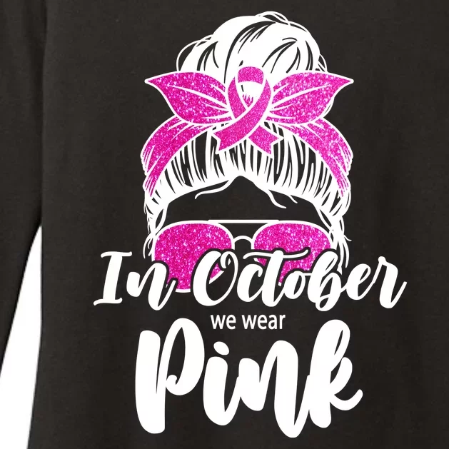 In October We Wear Pink Messy Bun Breast Cancer Womens CVC Long Sleeve Shirt