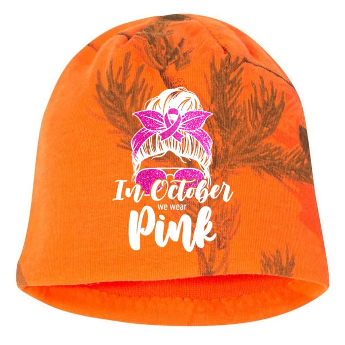 In October We Wear Pink Messy Bun Breast Cancer Kati - Camo Knit Beanie