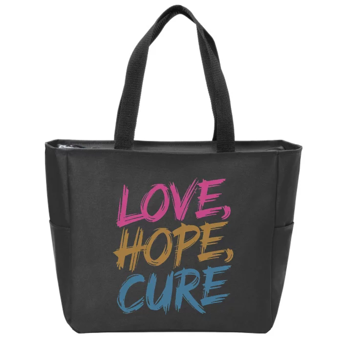 In October We Wear Love Hope Cure Breast Cancer Zip Tote Bag