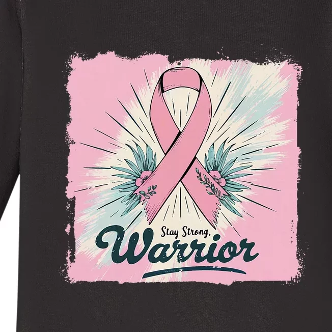 In October We Wear Stay Strong Warrior Breast Cancer Baby Long Sleeve Bodysuit