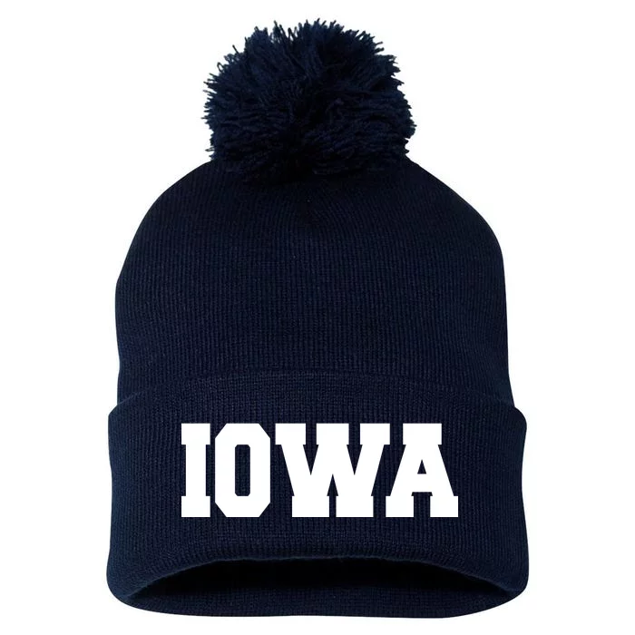 IOWA Team College University Logo Pom Pom 12in Knit Beanie