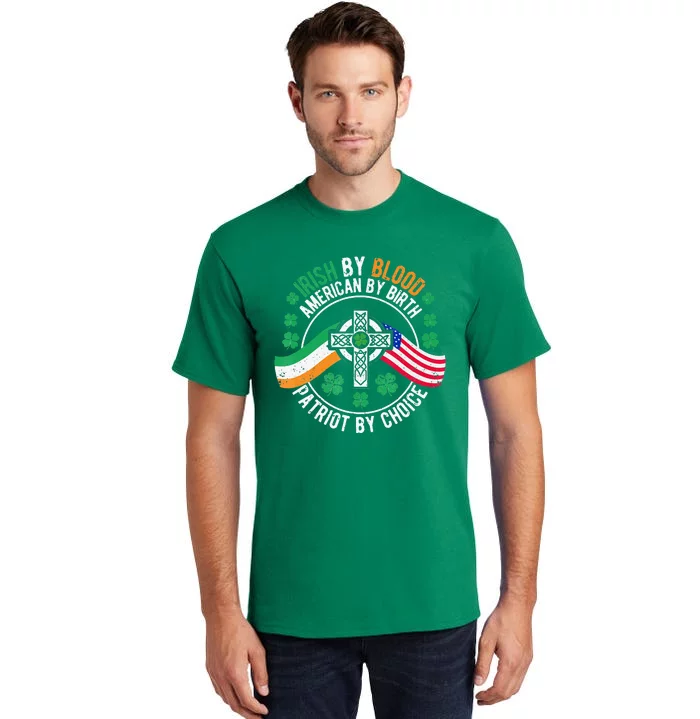 Irish Pride American Flag Celtic Cross St Patricks Day Tall T-Shirt