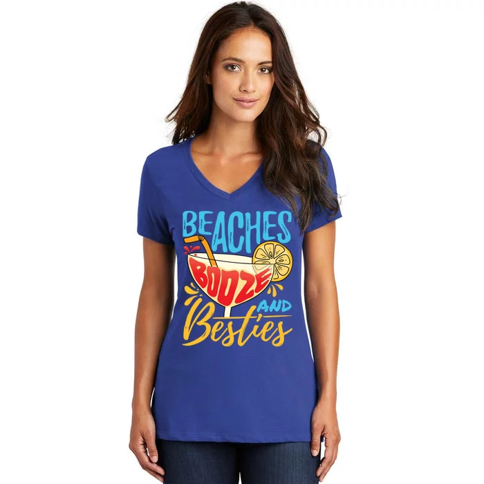 Island Party Beach Bachelorette Gift Beaches Booze And Besties Meaningful Gift Women's V-Neck T-Shirt