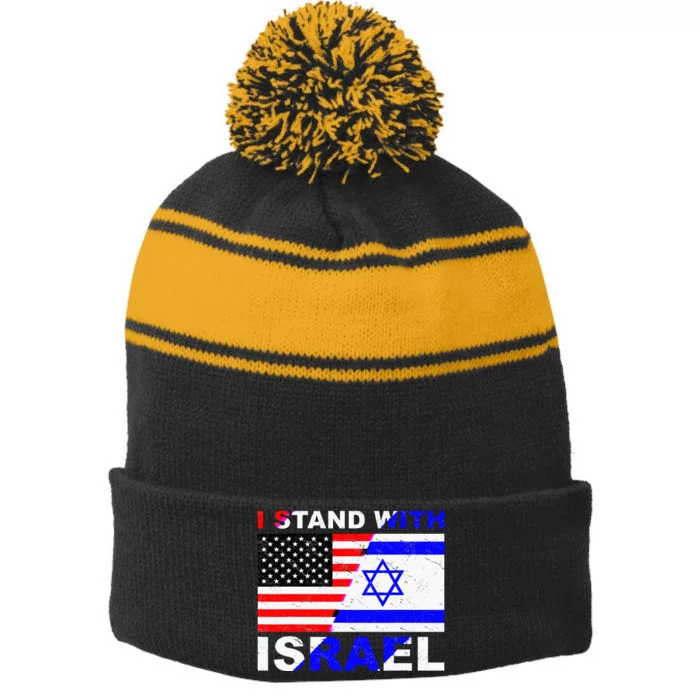 Israeli Palestinian Conflict Pro Israel Stripe Pom Pom Beanie