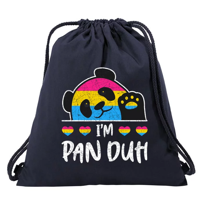 Im Pan Duh Cute Animal Panda Pansexual Flag Queer Pansexual Cute Gift Drawstring Bag