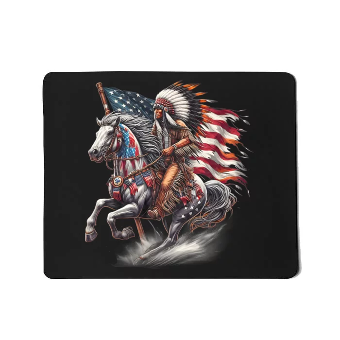 Indigenous Peoples Day 4th Of July Native American Day Flag Indian Riding Horse Mousepad