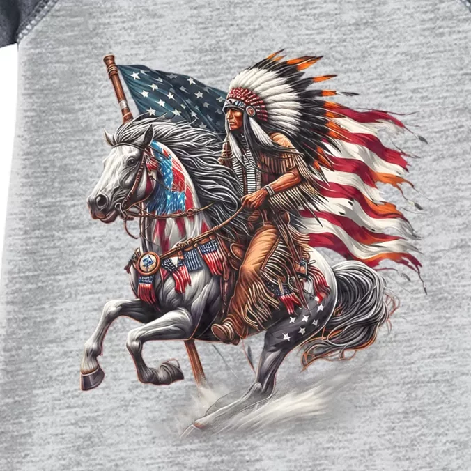 Indigenous Peoples Day 4th Of July Native American Day Flag Indian Riding Horse Infant Baby Jersey Bodysuit