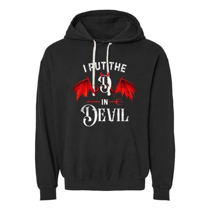 I Put D In Devil Matching Couple Funny Halloween Garment-Dyed Fleece Hoodie