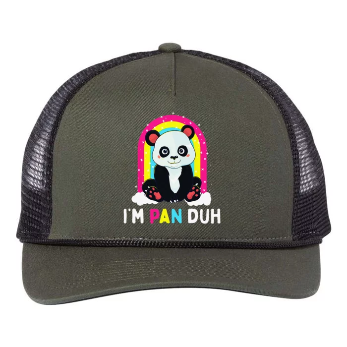 Im Pan Duh Pansexual Pride Panda Rainbow Flag LGBT Gift Retro Rope Trucker Hat Cap