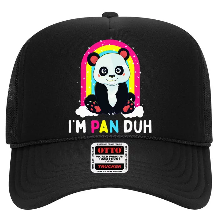 I'm Pan Duh Pansexual Pride Panda Rainbow Flag LGBT Gift High Crown Mesh Trucker Hat