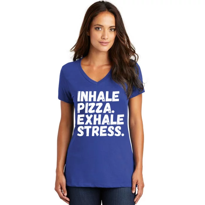 Inhale Pizza Exhale Stress Funny Meditation Pizza Lovers Cute Gift Women's V-Neck T-Shirt