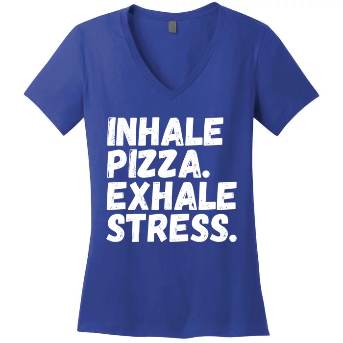 Inhale Pizza Exhale Stress Funny Meditation Pizza Lovers Cute Gift Women's V-Neck T-Shirt