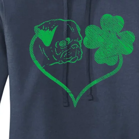 Irish Pug Face Shamrock Clover St Patricks Day Dog Owner Women's Pullover Hoodie