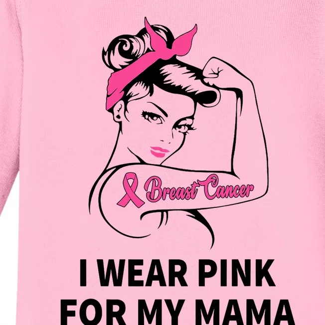 IWear Pink For My Mama Breast Cancer Awareness Gifts Baby Long Sleeve Bodysuit