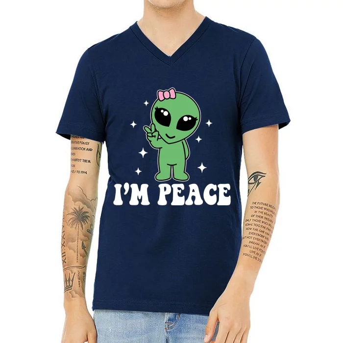 IM Peace Funny Alien Couples Matching ValentineS Day V-Neck T-Shirt