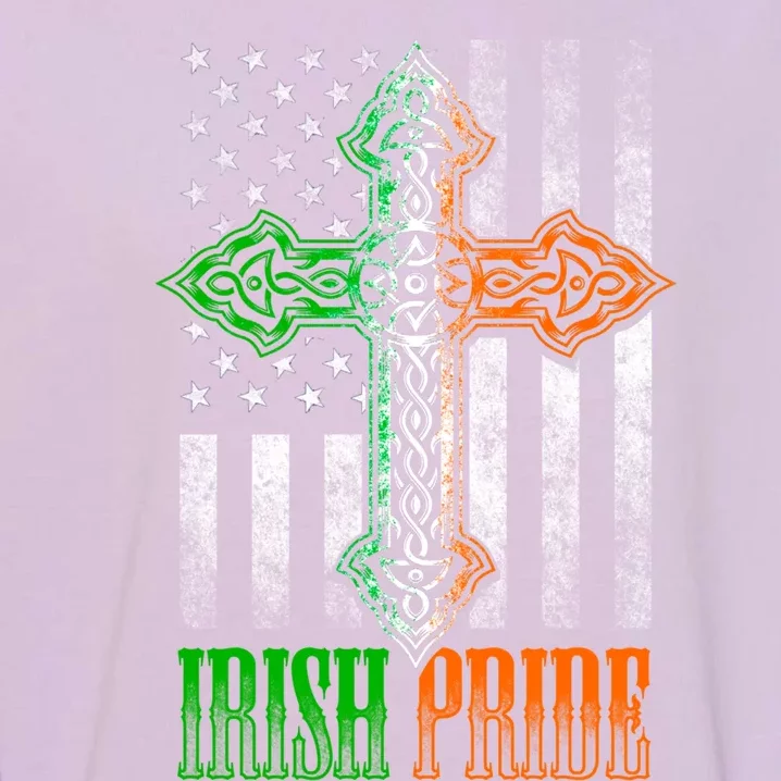 Irish Pride Funny Gift Celtic Cross American Flag Ireland Grunge Cute Gift Garment-Dyed Sweatshirt