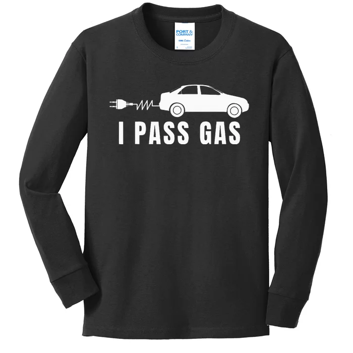 I Pass Gas Electric Car I Love Evs Electric Vehicle Kids Long Sleeve Shirt