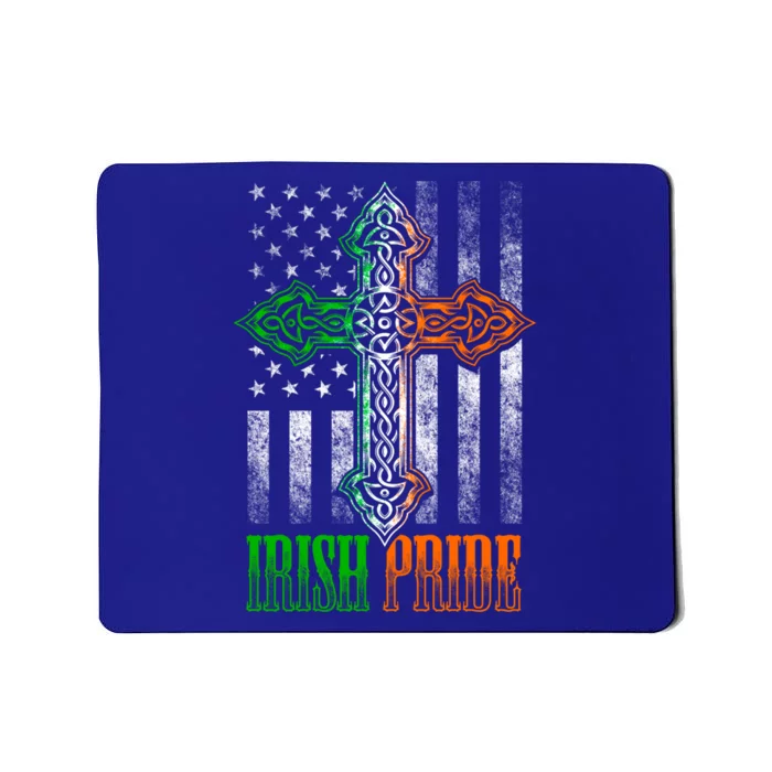 Irish Pride Gift Celtic Cross American Flag Ireland Grunge Cool Gift Mousepad