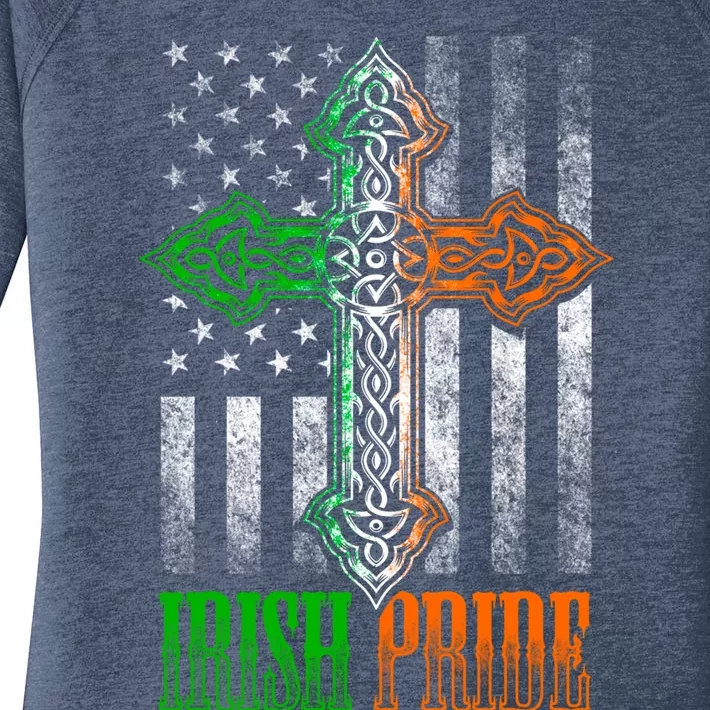 Irish Pride Gift Celtic Cross American Flag Ireland Grunge Cool Gift Women's Perfect Tri Tunic Long Sleeve Shirt