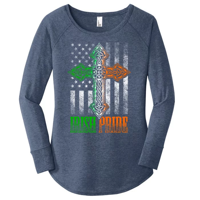 Irish Pride Gift Celtic Cross American Flag Ireland Grunge Cool Gift Women's Perfect Tri Tunic Long Sleeve Shirt