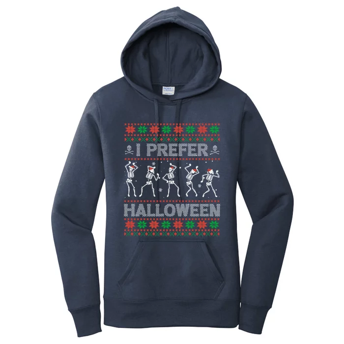 I Prefer Halloween Ugly Christmas Sweater Dancing Skeletons Gift Women's Pullover Hoodie