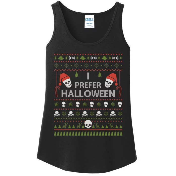 I Prefer Halloween Christmas Sweater Funny Ugly Xmas Holiday Ladies Essential Tank