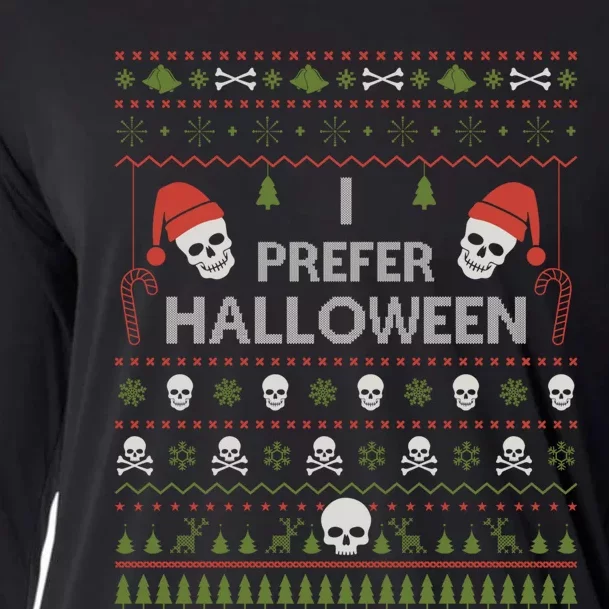 I Prefer Halloween Christmas Sweater Funny Ugly Xmas Holiday Cooling Performance Long Sleeve Crew