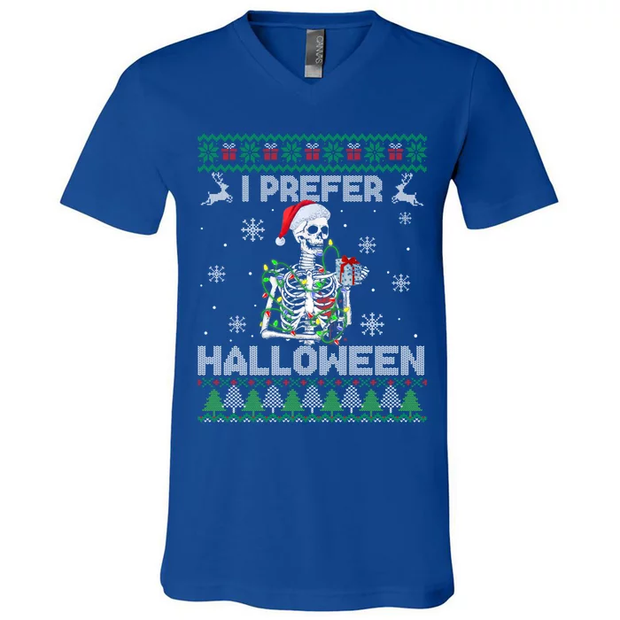 I Prefer Halloween Christmas Funny Skeleton Xmas Gift V-Neck T-Shirt