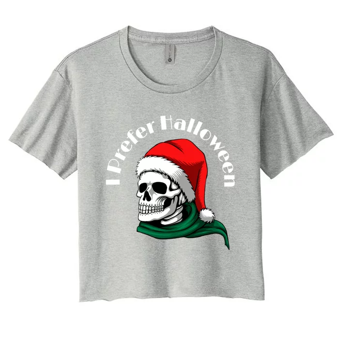 I Prefer Halloween Ugly Christmas Sweater Skull Santa Women's Crop Top Tee