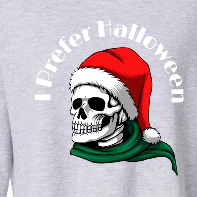 I Prefer Halloween Ugly Christmas Sweater Skull Santa Cropped Pullover Crew