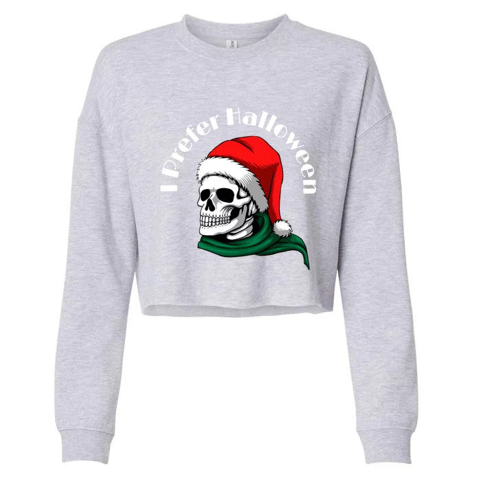 I Prefer Halloween Ugly Christmas Sweater Skull Santa Cropped Pullover Crew