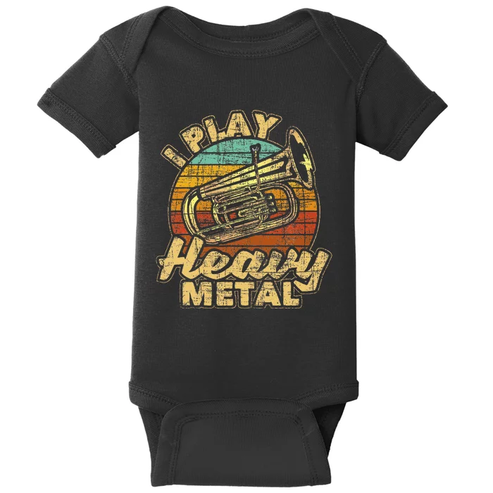 I Play Heavy Metal Colorful Retro Baritone Marching Band Baby Bodysuit