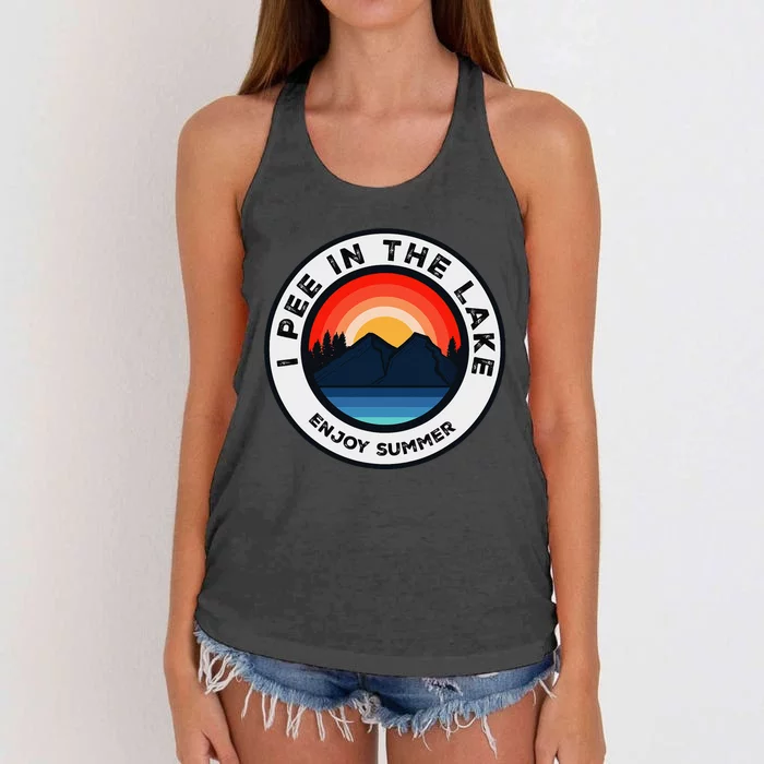 I Pee In The Lake Funny Summer Vacation Family Women's Knotted Racerback Tank