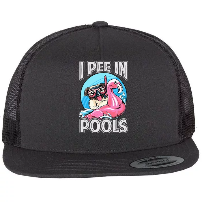 I Pee In Pools Funny Dog Swimming Pool Jokes Flat Bill Trucker Hat