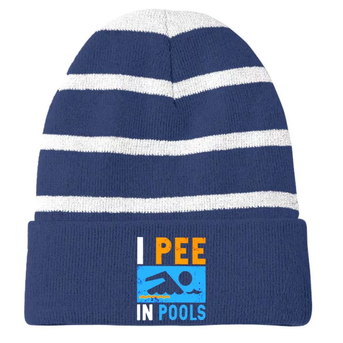 I Pee In Pools Striped Beanie with Solid Band