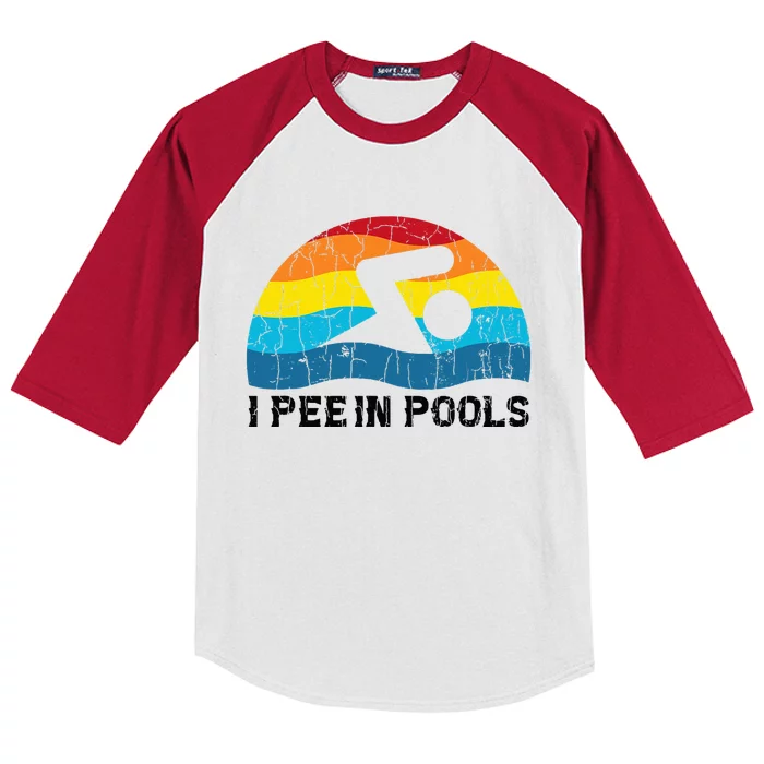 I Pee In Pools Funny Swimmer Swimming Coach Player Kids Colorblock Raglan Jersey