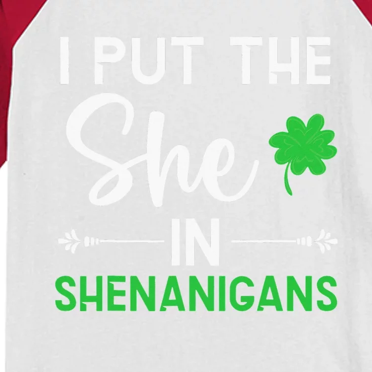 Irish Pride I Put The She In Shenanigans St Patricks Day Kids Colorblock Raglan Jersey