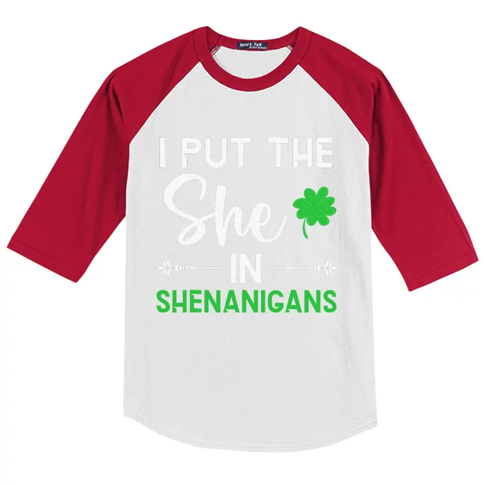 Irish Pride I Put The She In Shenanigans St Patricks Day Kids Colorblock Raglan Jersey