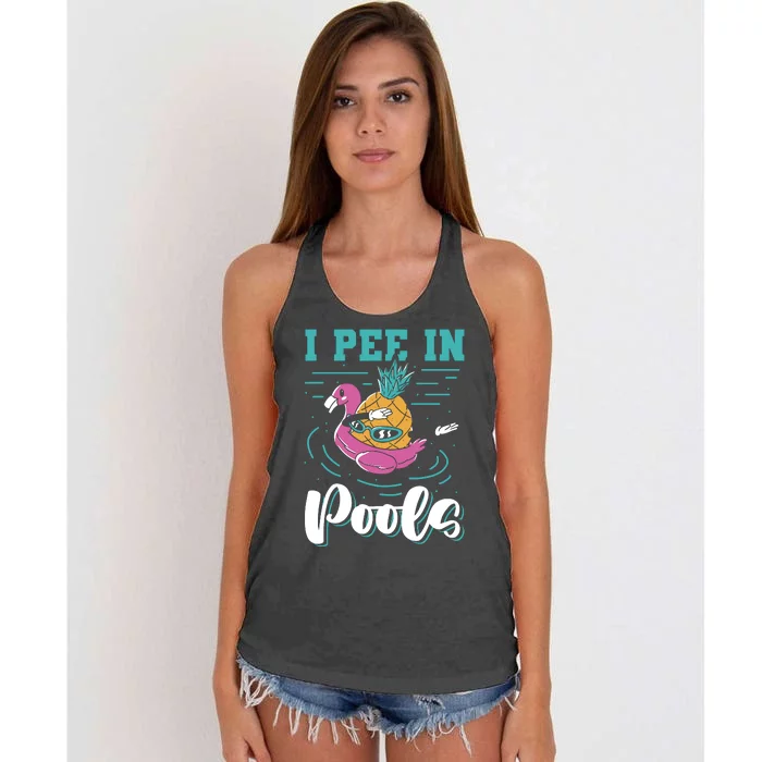 I Pee In Pools Swimming Joke Peeing In Public Pools Women's Knotted Racerback Tank