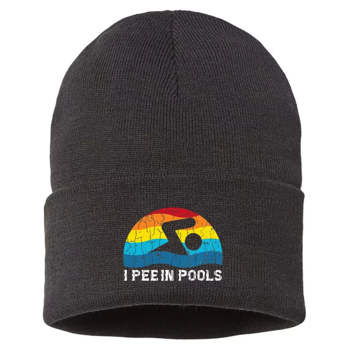 I Pee In Pools Funny Swimmer Swimming Coach Player Graphic Sustainable Knit Beanie