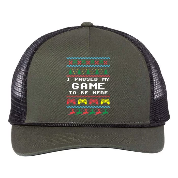 I Paused My Game To Be Here Ugly Christmas Gamer Xmas Gift Cool Gift Retro Rope Trucker Hat Cap