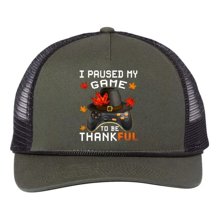 I Paused My Game To Be Thankful Video Game Thanksgiving Gift Retro Rope Trucker Hat Cap