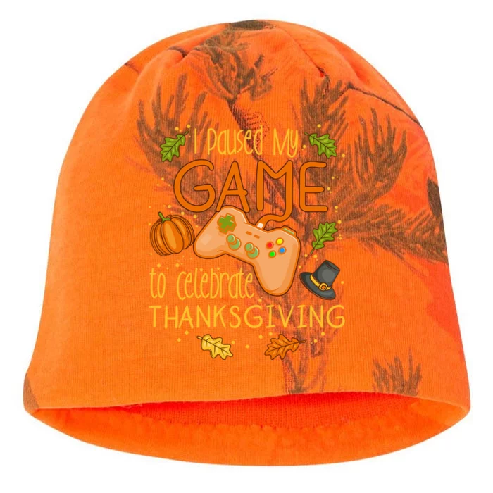 I Paused My Game To Celebrate Thanksgiving Video Gamer Gift Kati - Camo Knit Beanie