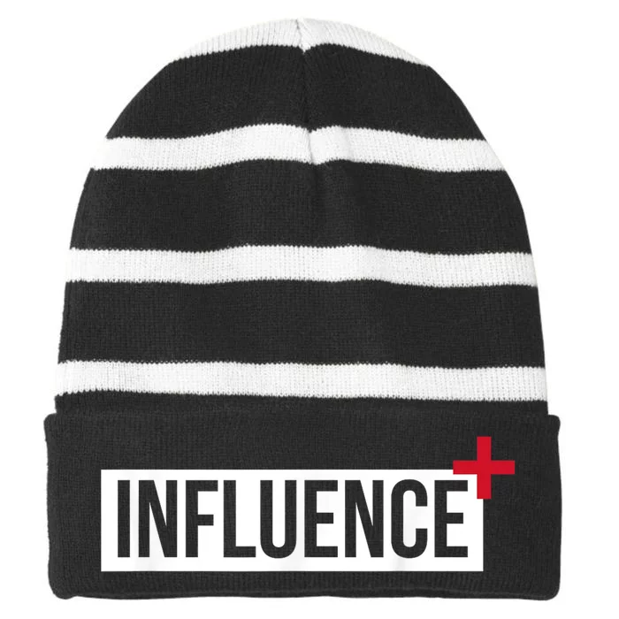 Influence Positively Motivational Striped Beanie with Solid Band