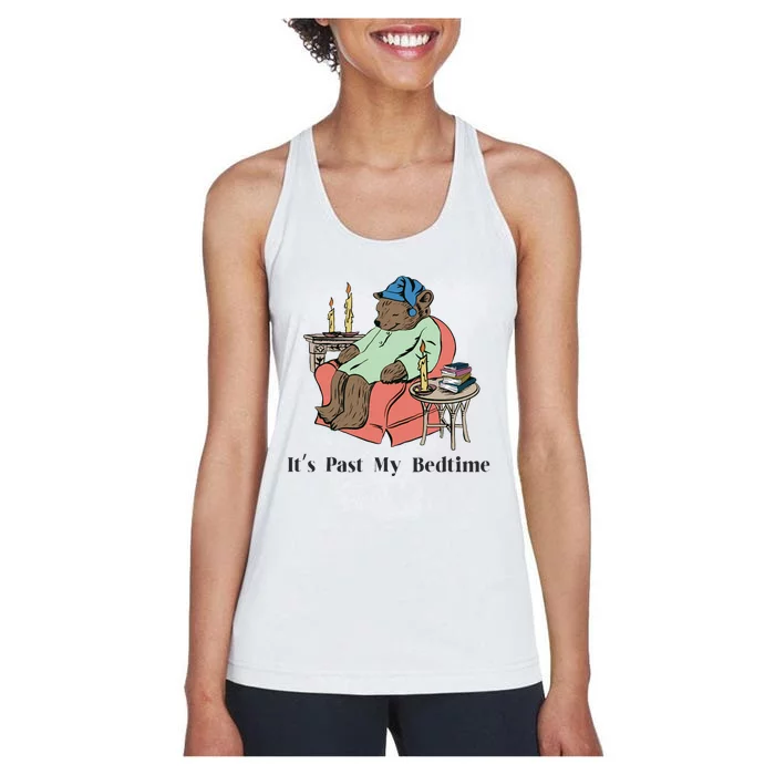 ItS Past My Bedtime Bear Taking A Nap Next To Books Women's Racerback Tank